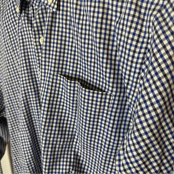 PETER MILLAR Gingham Button Down Long Sleeve Shirt Blue Black Checkered Medium - Picture 4 of 6